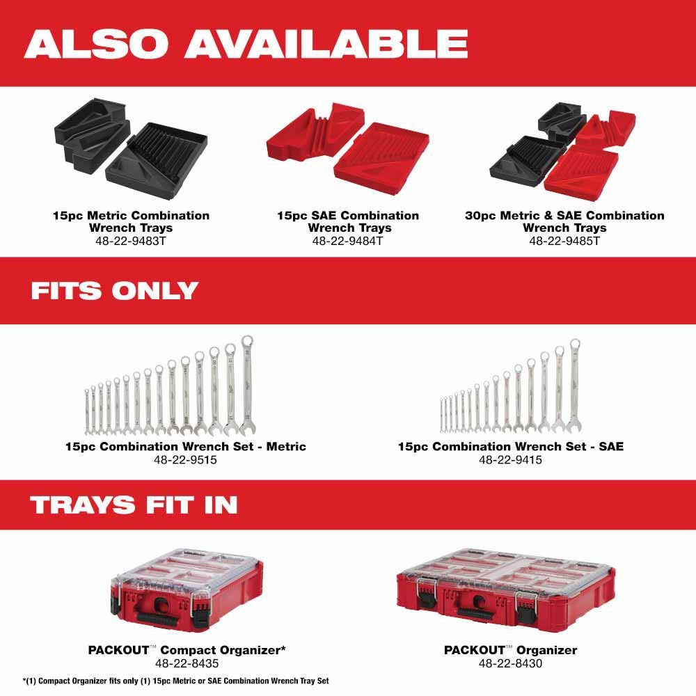 Milwaukee 48-22-9485 30pc Metric & SAE Combination Wrench Set with PACKOUT Organizer - 10