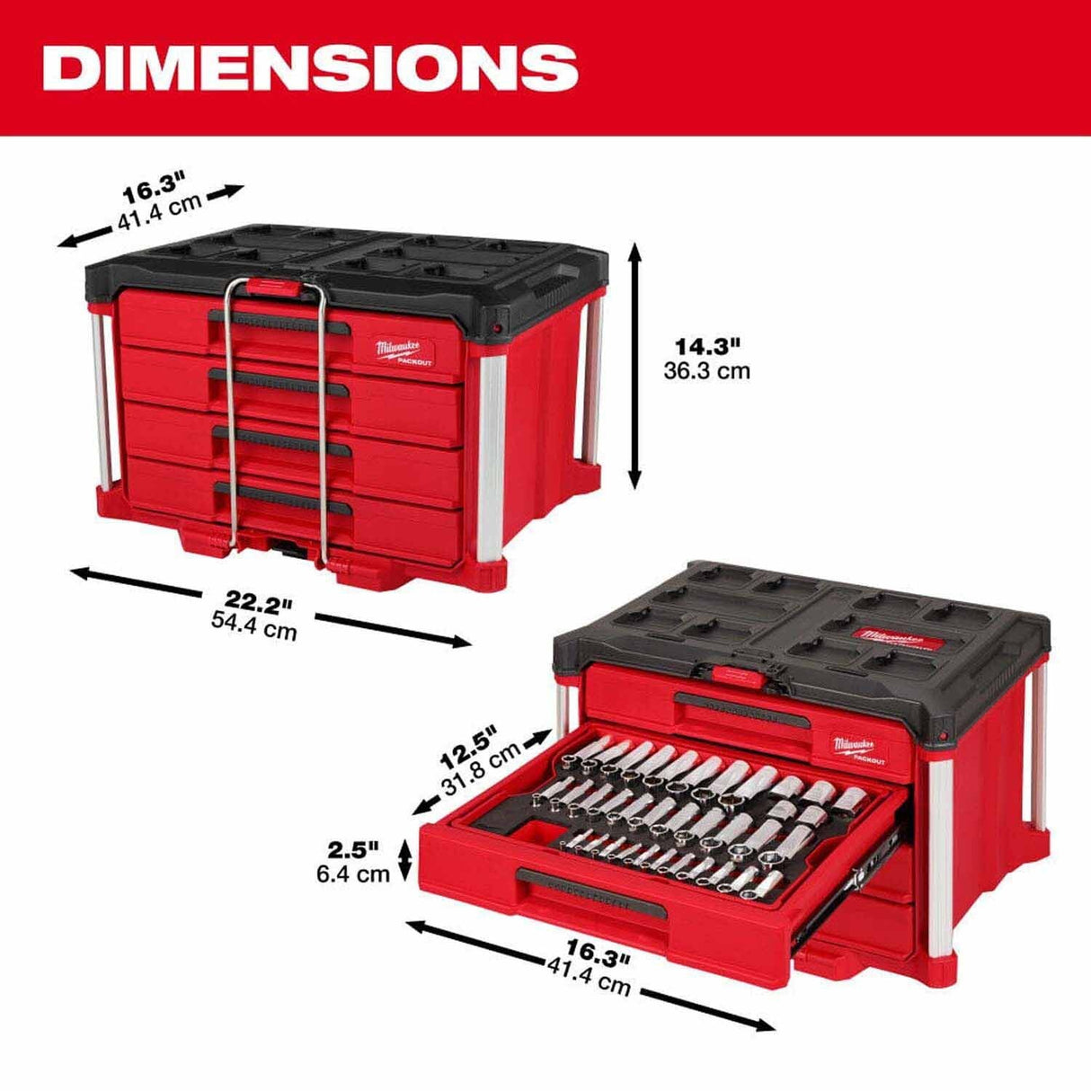 Milwaukee 48-22-9493 64pc. Hand Tool Set with PACKOUT 4 Drawer Tool Box - 2