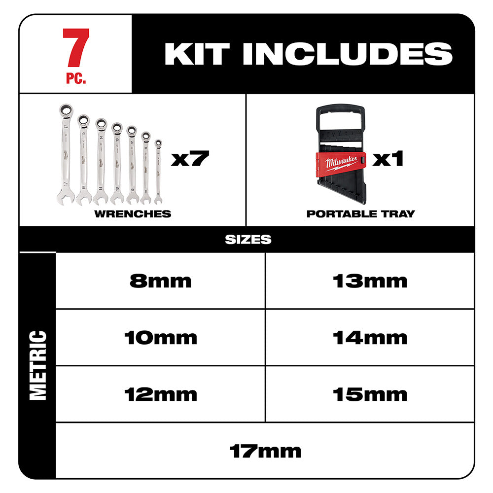 Milwaukee 48-22-9506 7 Piece Ratcheting Combination Wrench Set - Metric - 2