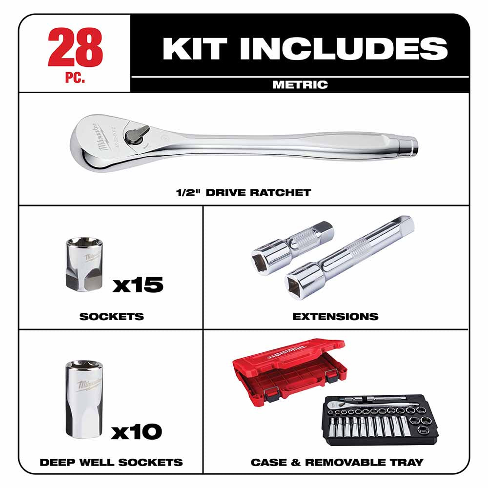 Milwaukee 48-22-9510 28 pc 1/2" Socket Wrench Set – Metric - 2