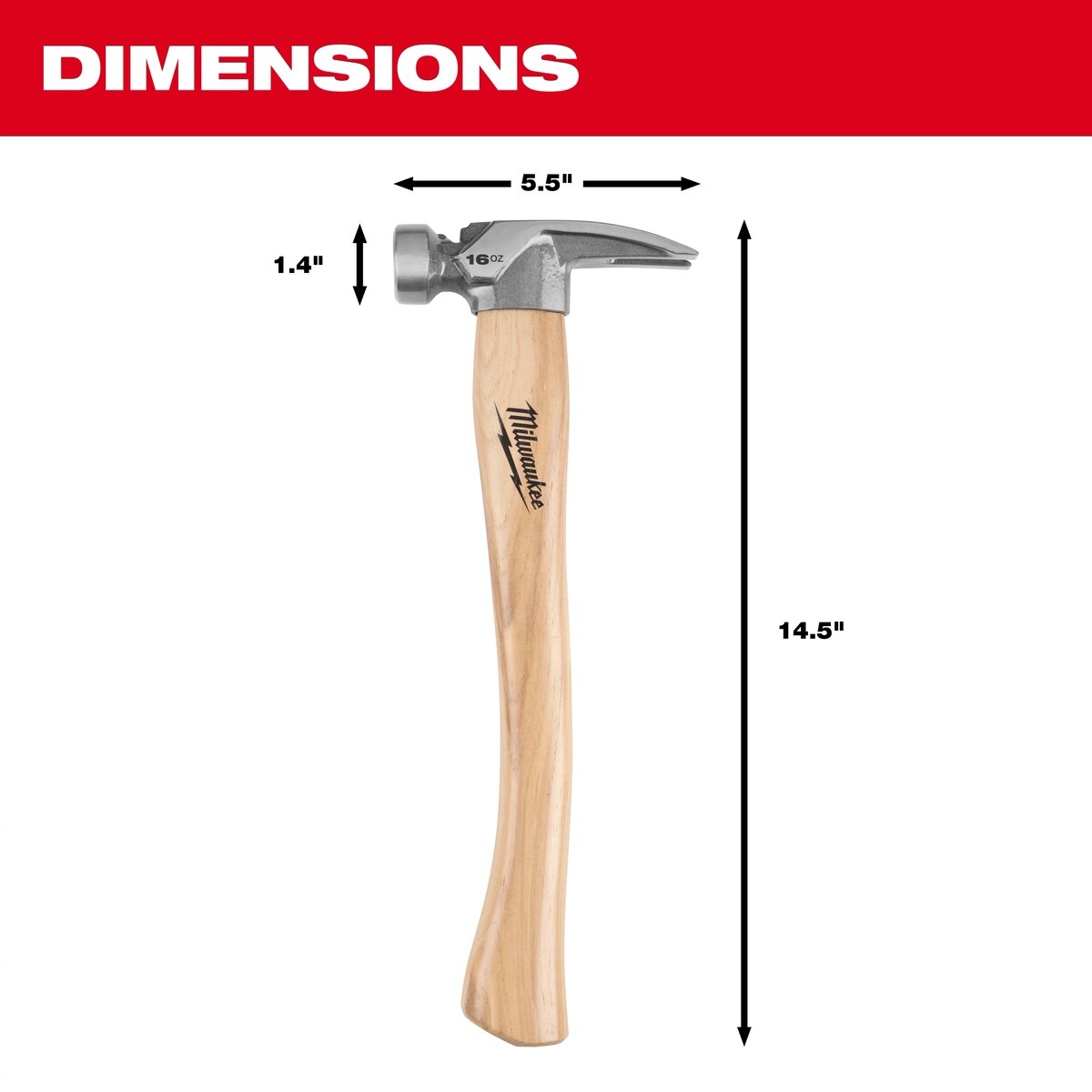 Milwaukee 48-22-9517 16 oz Smooth Face Hickory Handle Hammer - 3