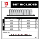 Milwaukee 48-22-9524 13pc 1/2” Drive 12-Point Deep Well Metric Socket Set - 2