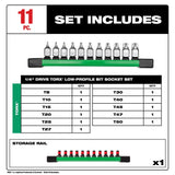 Milwaukee 48-22-9533 Low-Profile TORX Bit Socket Set with FOUR FLAT Sides for Anti-Roll, Slim Profile (11 Piece) - 2