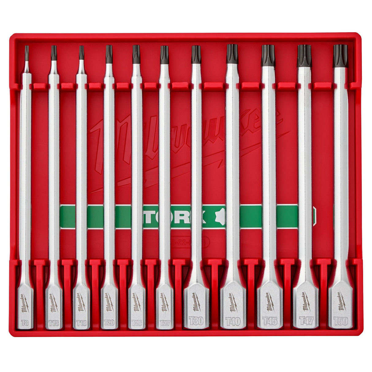 Milwaukee 48-22-9534 1/4 and 3/8 Inch Drive Long TORX Bit Socket Set with FOUR FLAT Sides (11 Piece)