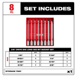 Milwaukee 48-22-9546 3/8 in. Drive SAE Long Hex Bit Socket Set with FOUR FLAT Sides, 6 in. Long Reach (8 Piece) - 2