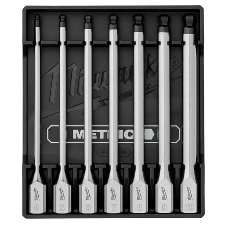 Milwaukee 48-22-9548 3/8 in. Drive Metric Long Ball End Hex Bit Socket Set, 6 in. Long Reach (7 Piece)