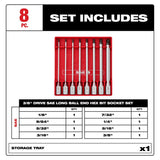 Milwaukee 48-22-9549 3/8 in. Drive SAE Long Ball End Hex Bit Socket Set with FOUR FLAT sides (8 Piece) - 2