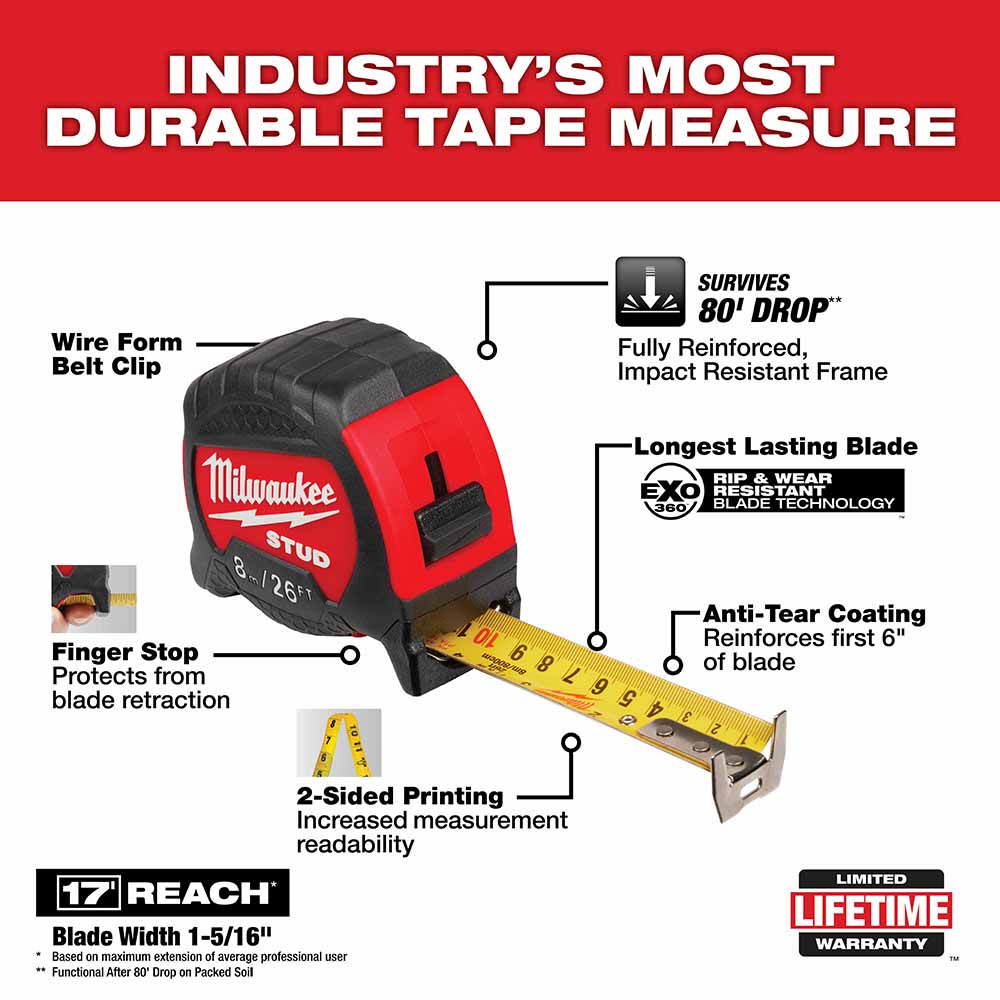 Milwaukee 48-22-9726 8m/26' STUD Tape Measure - 2