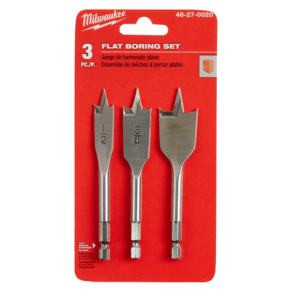 Milwaukee 48-27-0020 3 Piece Stubby Flat Boring Set