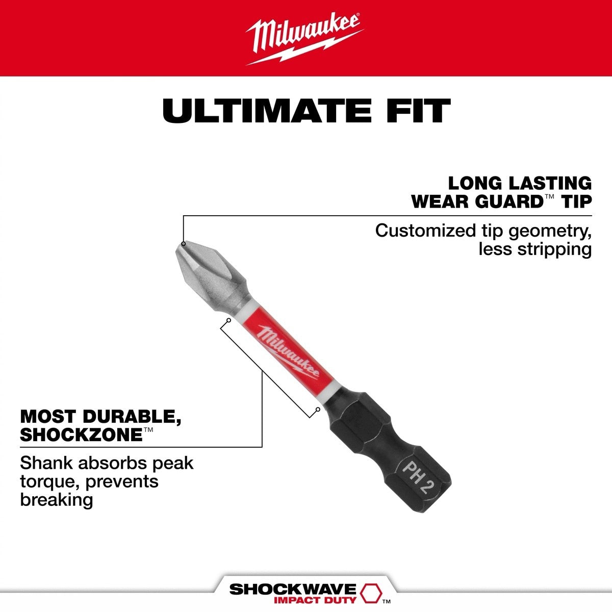 Milwaukee 48-32-4112 SHOCKWAVE 1" Impact Duty Phillips 2 Insert Driver Bits (25 Pack) - 3