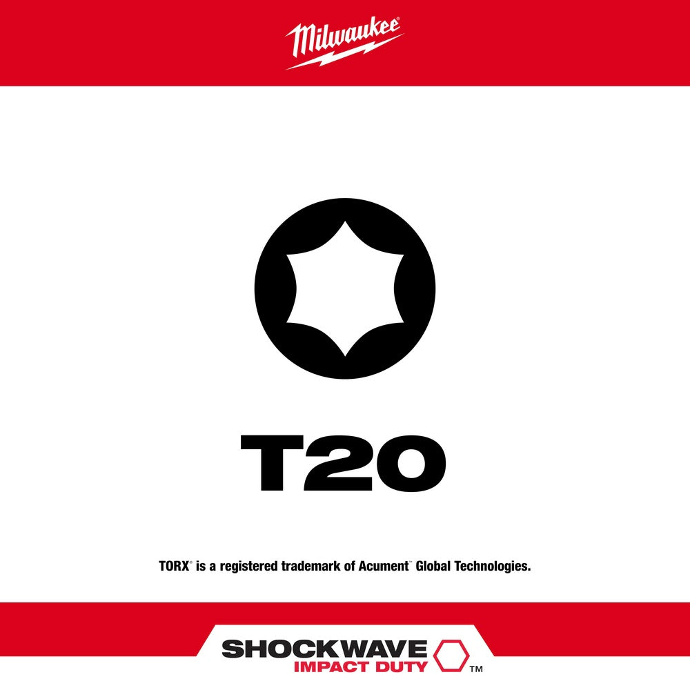 Milwaukee 48-32-4135 SHOCKWAVE™ Impact Torx® T20 Insert Bits (25 Pack) - 2