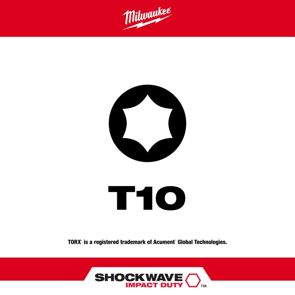 Milwaukee 48-32-4182 SHOCKWAVE™ 2 in. Impact Torx® T10 Power Bits (25 Pack) - 2