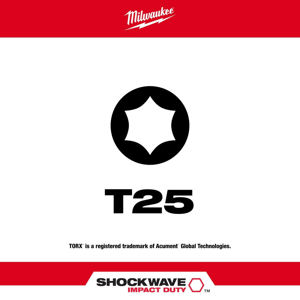 Milwaukee 48-32-4185 SHOCKWAVE™ 2 in. Impact Torx® T25 Power Bits (25 Pack) - 2