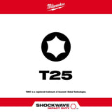 Milwaukee 48-32-4396 SHOCKWAVE™ 6 in. Impact Torx® T25 Power Bits (10 Pack) - 2
