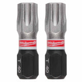 Milwaukee 48-32-4438 SHOCKWAVE Impact Duty 1" T40 Insert Bit 2Pk – Durable S2 Steel, Torx Drive