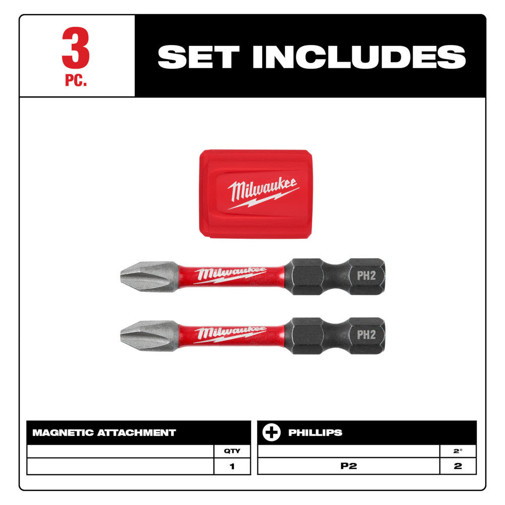 Milwaukee 48-32-4550 SHOCKWAVE Impact Duty Magnetic Attachment and PH2 Bit Set - 3PC - 4