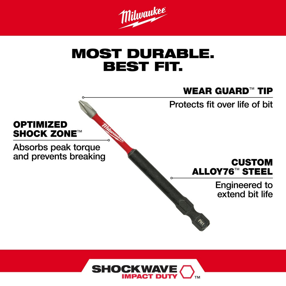 Milwaukee 48-32-4562 #2 Phillips Shockwave 3-1/2" Power Bit - 4