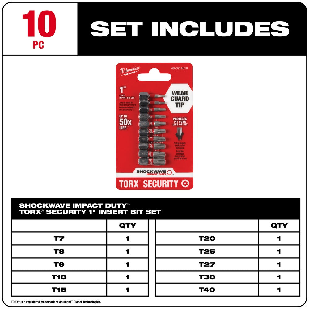 Milwaukee 48-32-4618 10 Piece SHOCKWAVE Torx Security Insert Bit Set - 3