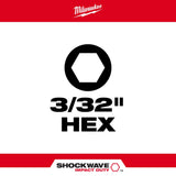 Milwaukee 48-32-4702 SHOCKWAVE™ Impact Hex 3/32 in. Insert Bit - 3