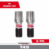 Milwaukee 48-32-4991 SHOCKWAVE Impact Duty 1" T45 Insert Bits 2Pk – Durable S2 Steel, Torx Drive - 3