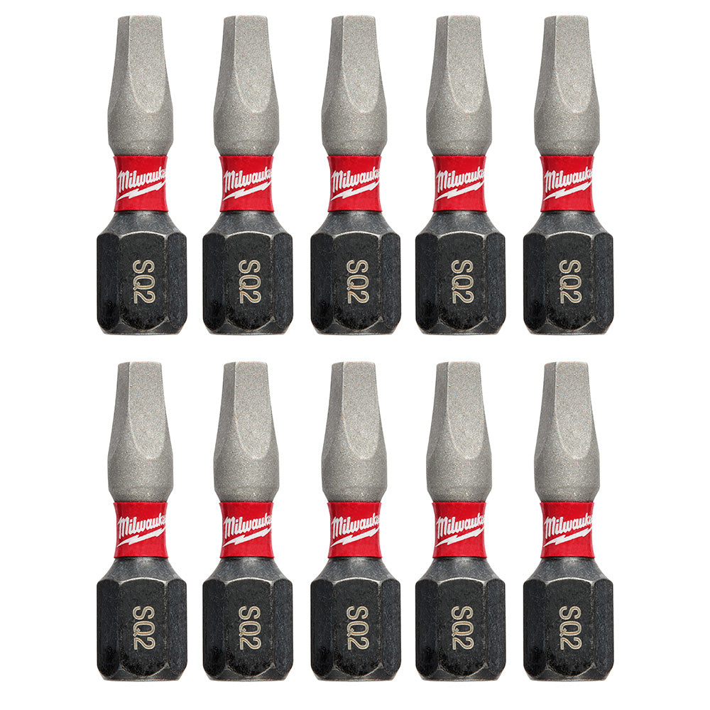 Milwaukee 48-32-5008 SHOCKWAVE™ Square Recess #2 Insert Bit (10-Piece Contractor Pack)