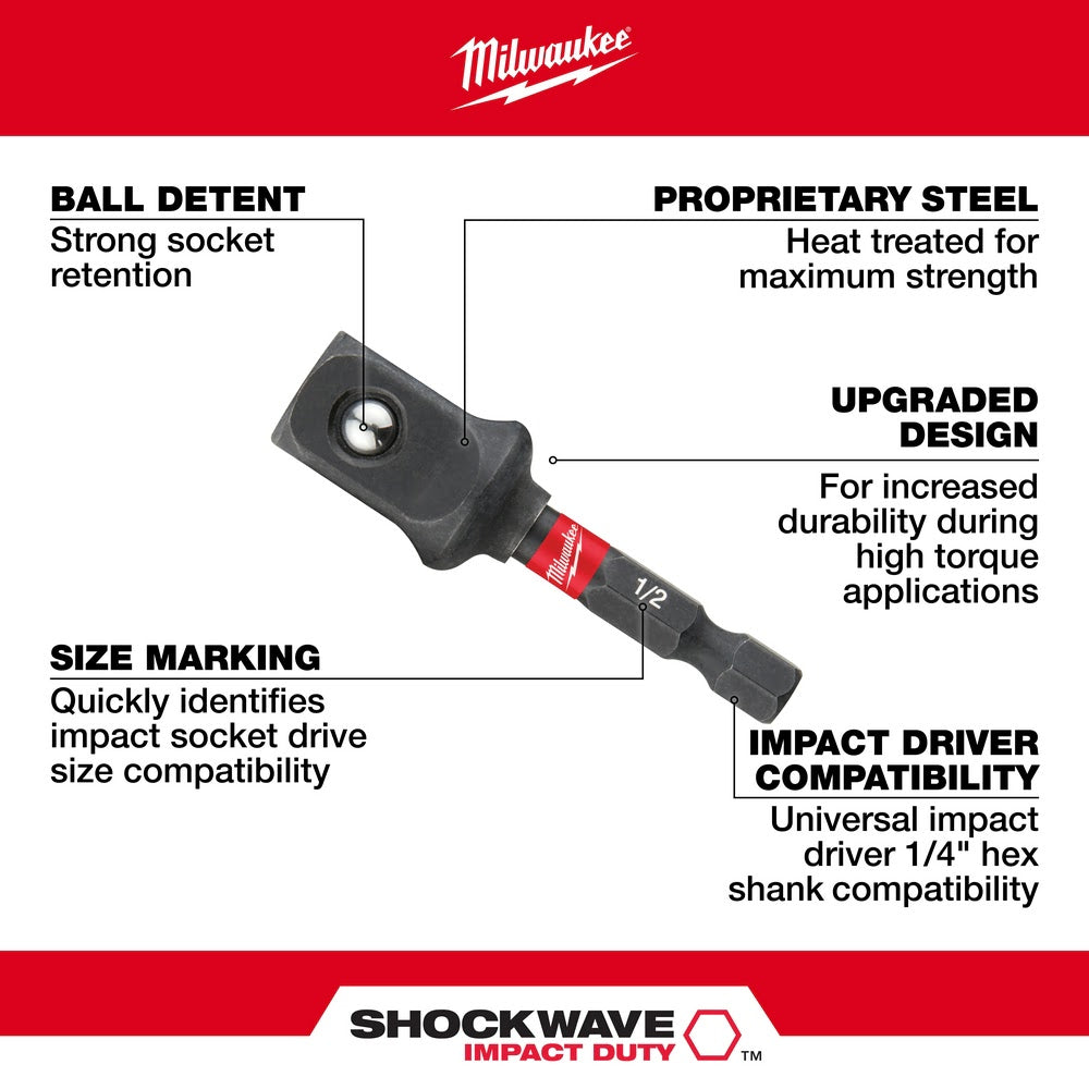 Milwaukee 48-32-5034 SHOCKWAVE Impact Duty™ 1/4" Hex to 1/2 " Square Socket Adapter - 4