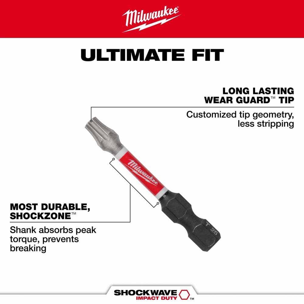 Milwaukee 48-32-6000 SHOCKWAVE Impact Duty 2" T45 Impact Bits 2 Pack –  Wear Guard Tip, Impact Rated - 2