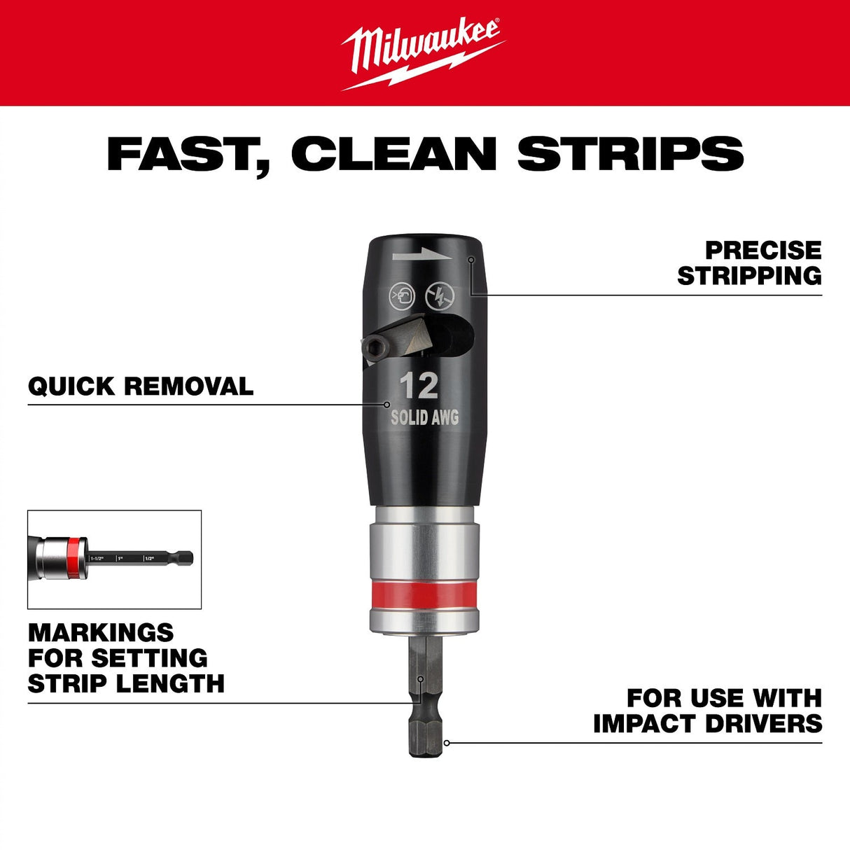 Milwaukee 48-32-6401 8 AWG Solid Wire Stripper for Fast and Clean Stripping - 3