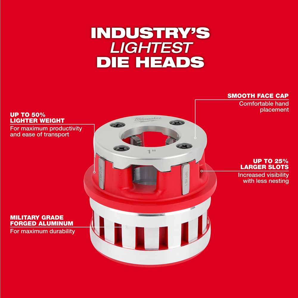 Milwaukee 48-36-1004 1-1/4" Alloy NPT Portable Pipe Threading Forged Aluminum Die Head - 6