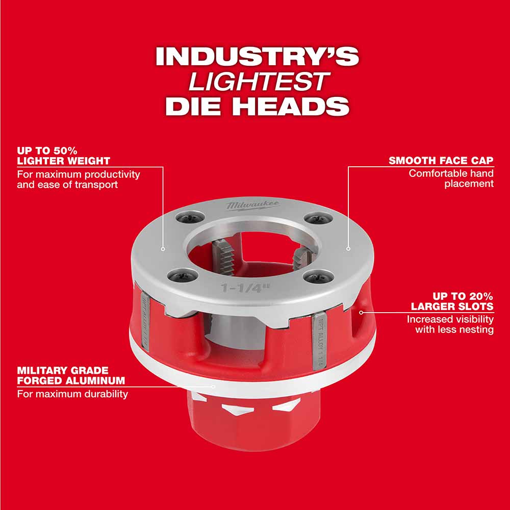 Milwaukee 48-36-1063 Compact 1/2"-1-1/4" Alloy NPT Portable Pipe Threading Forged Aluminum Die Head - 8