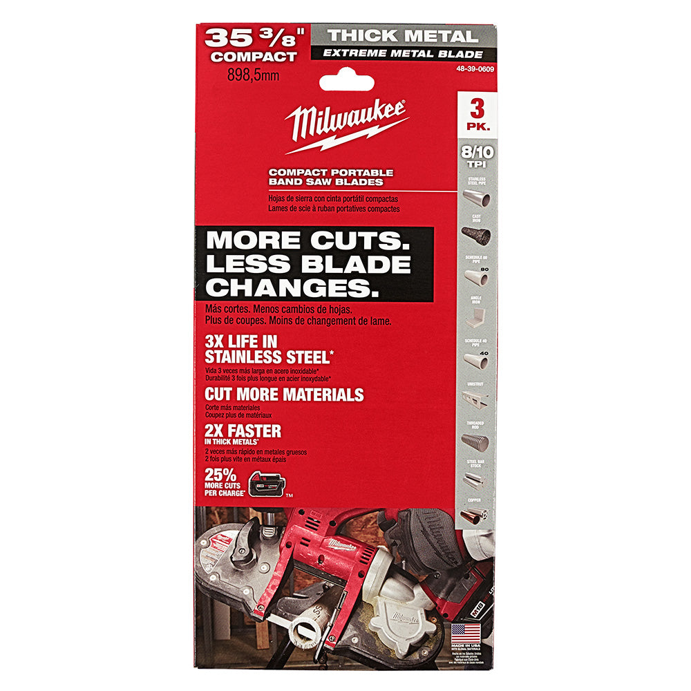 Milwaukee 48-39-0609 35-3/8" 8-10 TPI Extreme Thick Metal Compact Bandsaw Blades 3 Pack