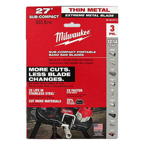 Milwaukee 48-39-0711 27" 18 TPI Extreme Thin Metal Bandsaw Blades 3 Pack Sub Compact