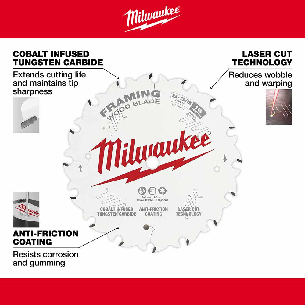 Milwaukee 48-40-0522 5-3/8" 16T Framing Circular Saw Blade - 4