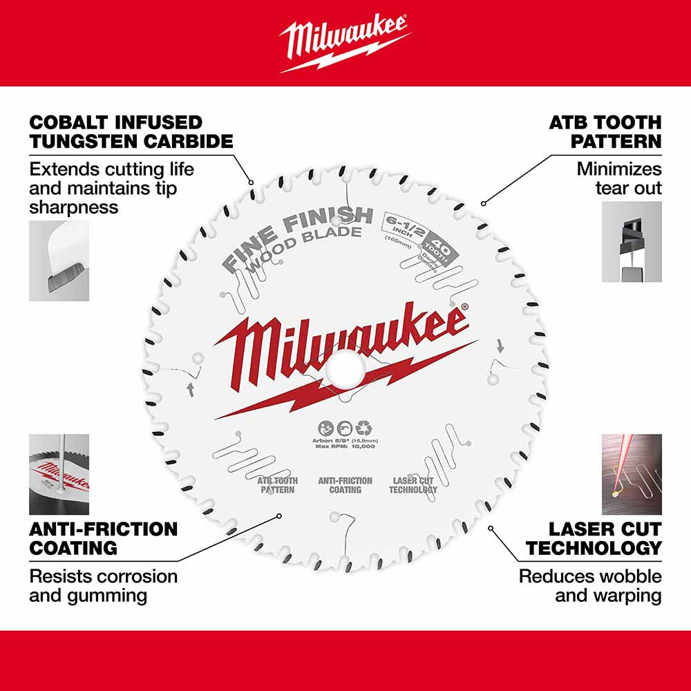 Milwaukee 48-40-0622 6-1/2" 40T Fine Finish Circular Saw Blade - 7