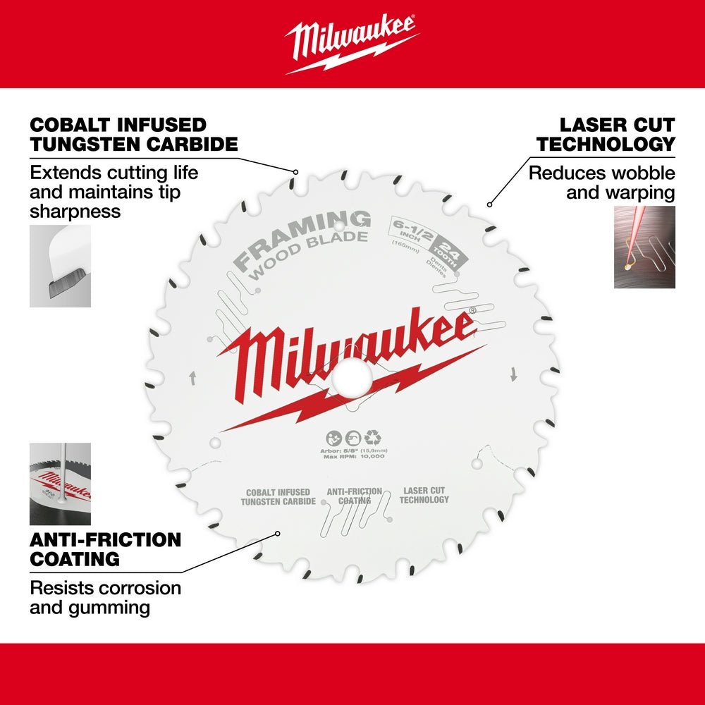 Milwaukee 48-40-0626 6-1/2" 24T Framing Circular Saw Blade 2PK - 3