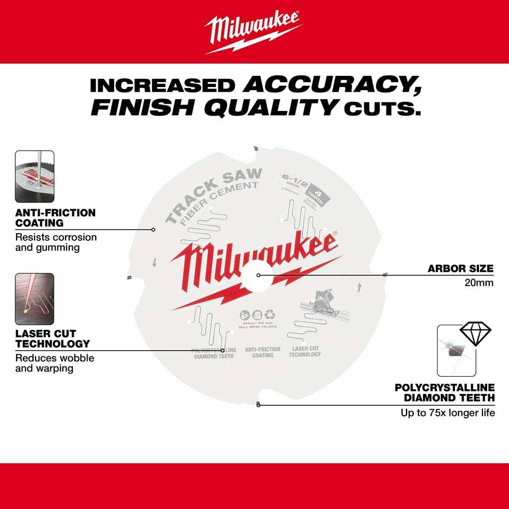 Milwaukee 48-40-0670 6-1/2” 4T Fiber Cement Track Saw Blade - 2