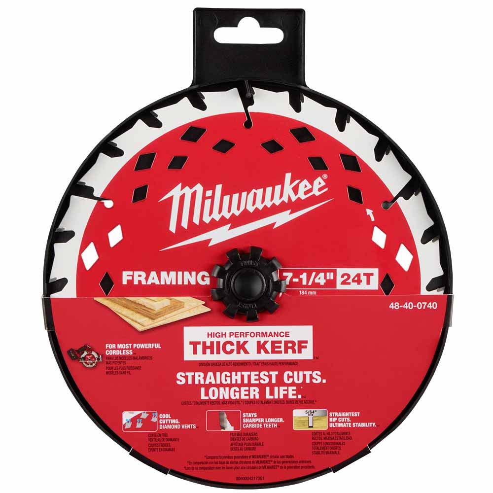 Milwaukee 48-40-0740 7-1/4" 24T Thick Kerf Framing Circular Saw Blade - 9