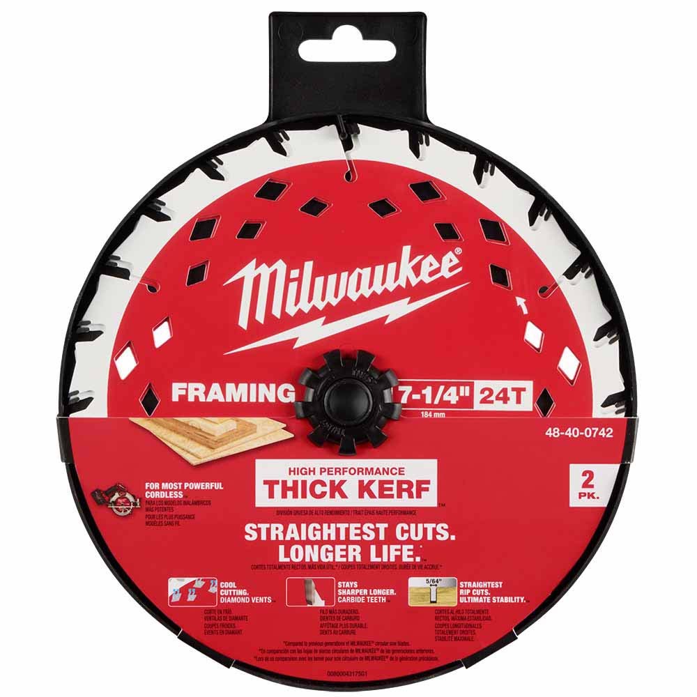 Milwaukee 48-40-0742 7-1/4" 24T Thick Kerf Framing Circular Saw Blade - 2PK - 10