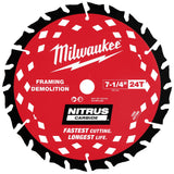 Milwaukee 48-40-0753 7-1/4" 24T NITRUS Carbide Framing & Demolition Circular Saw Blade 3 Pack