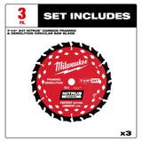 Milwaukee 48-40-0753 7-1/4" 24T NITRUS Carbide Framing & Demolition Circular Saw Blade 3 Pack - 9