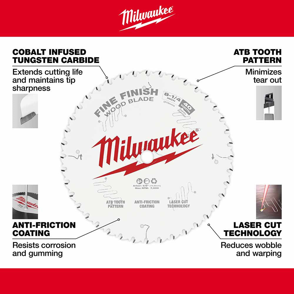 Milwaukee 48-40-0822 8-1/4" 40T Fine Finish Circular Saw Blade - 4