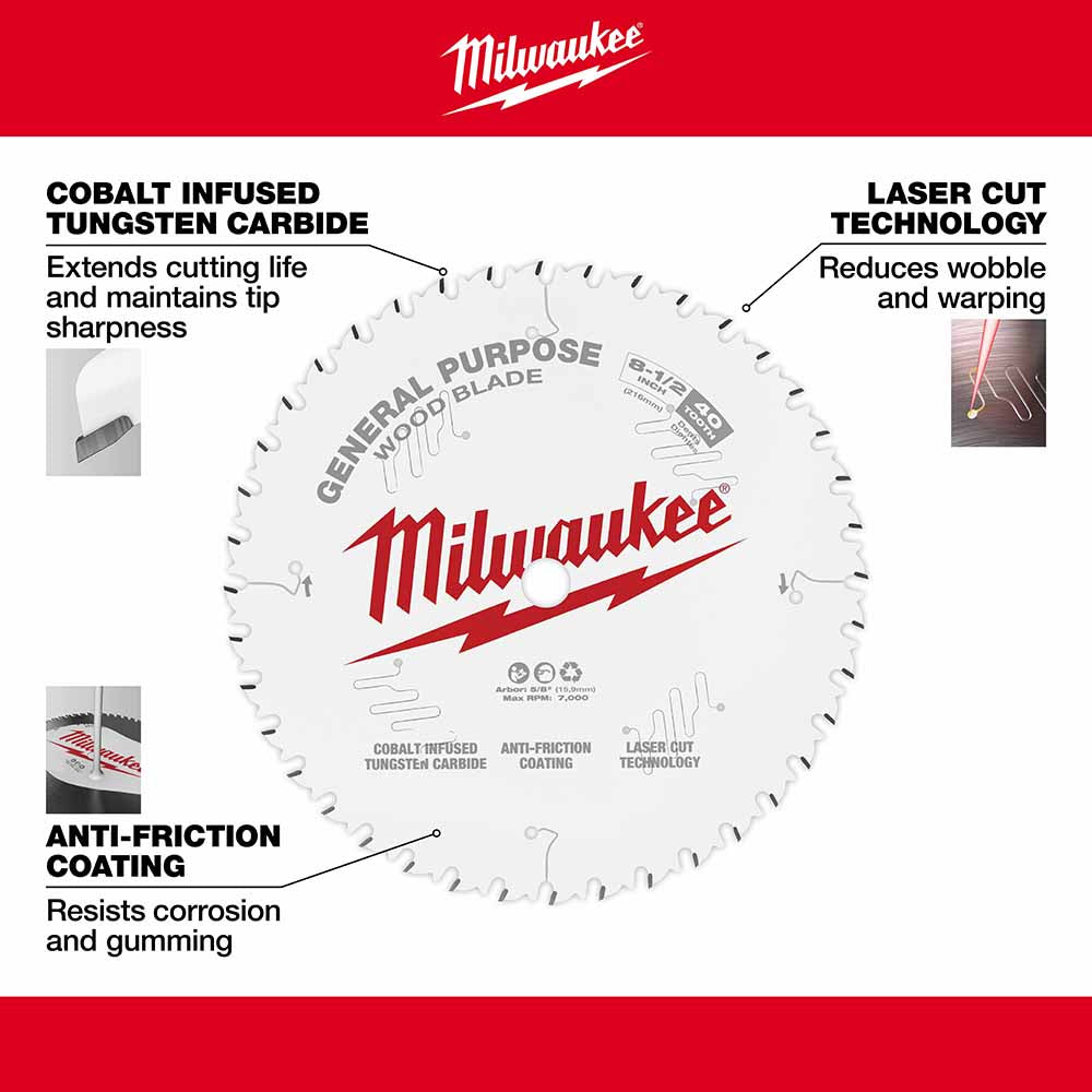 Milwaukee 48-40-0824 8-1/2" 40T General Purpose Circular Saw Blade - 4