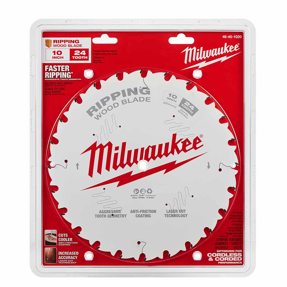 Milwaukee 48-40-1020 10" 24T Ripping Circular Saw Blade - 6