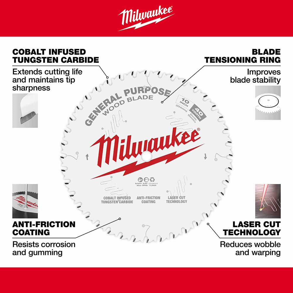 Milwaukee 48-40-1024 10" 40T General Purpose Circular Saw Blade - 4