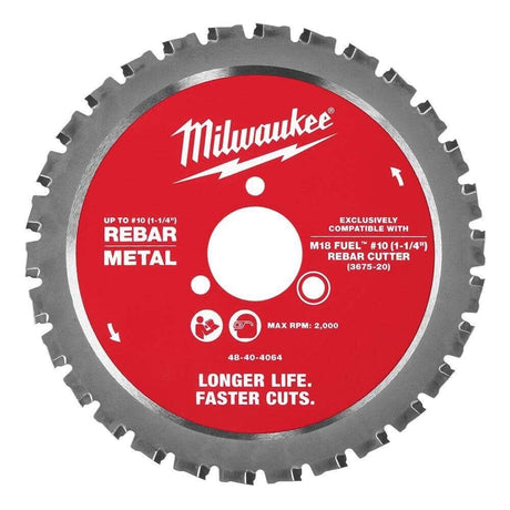 Milwaukee 48-40-4064 Rebar Cutting Blade for #10 (1-1/4 in.) Rebar, Cermet-Tipped Carbide Teeth, Max 2,000 RPM (1 Pack)