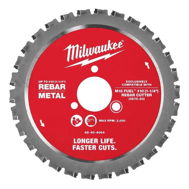 Milwaukee 48-40-4064 Rebar Cutting Blade for #10 (1-1/4 in.) Rebar, Cermet-Tipped Carbide Teeth, Max 2,000 RPM (1 Pack)