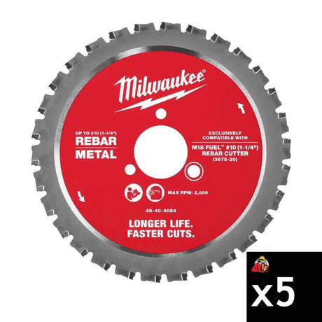 Milwaukee 48-40-4065 #10 (1-1/4 Inch) Rebar Cutting Blade for M18 FUEL Rebar Cutter (5 Pack)