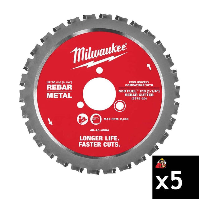 Milwaukee 48-40-4065 #10 (1-1/4 Inch) Rebar Cutting Blade for M18 FUEL Rebar Cutter (5 Pack)