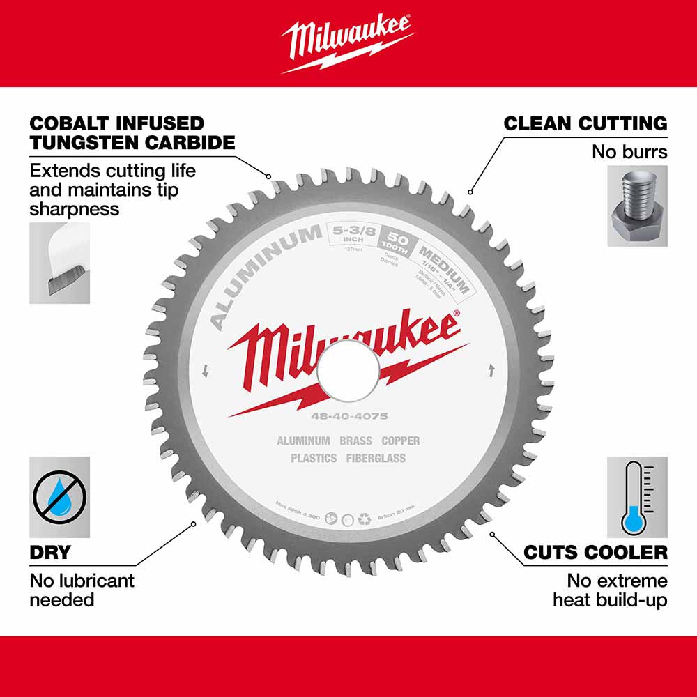 Milwaukee 48-40-4075 5-3/8” Metal Saw Blade 50 Tooth Non-Ferrous - 4