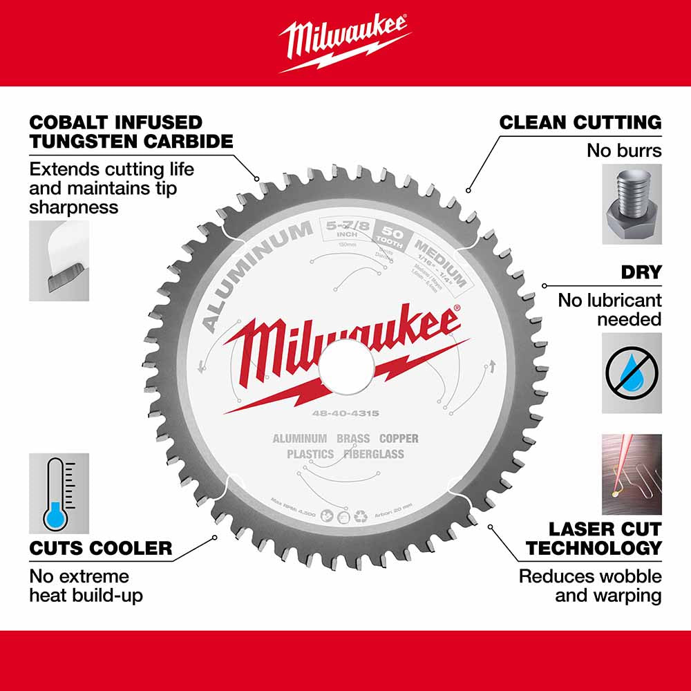 Milwaukee  48-40-4315 5-7/8" 50T ALUMINUM CSB, 20MM - 4